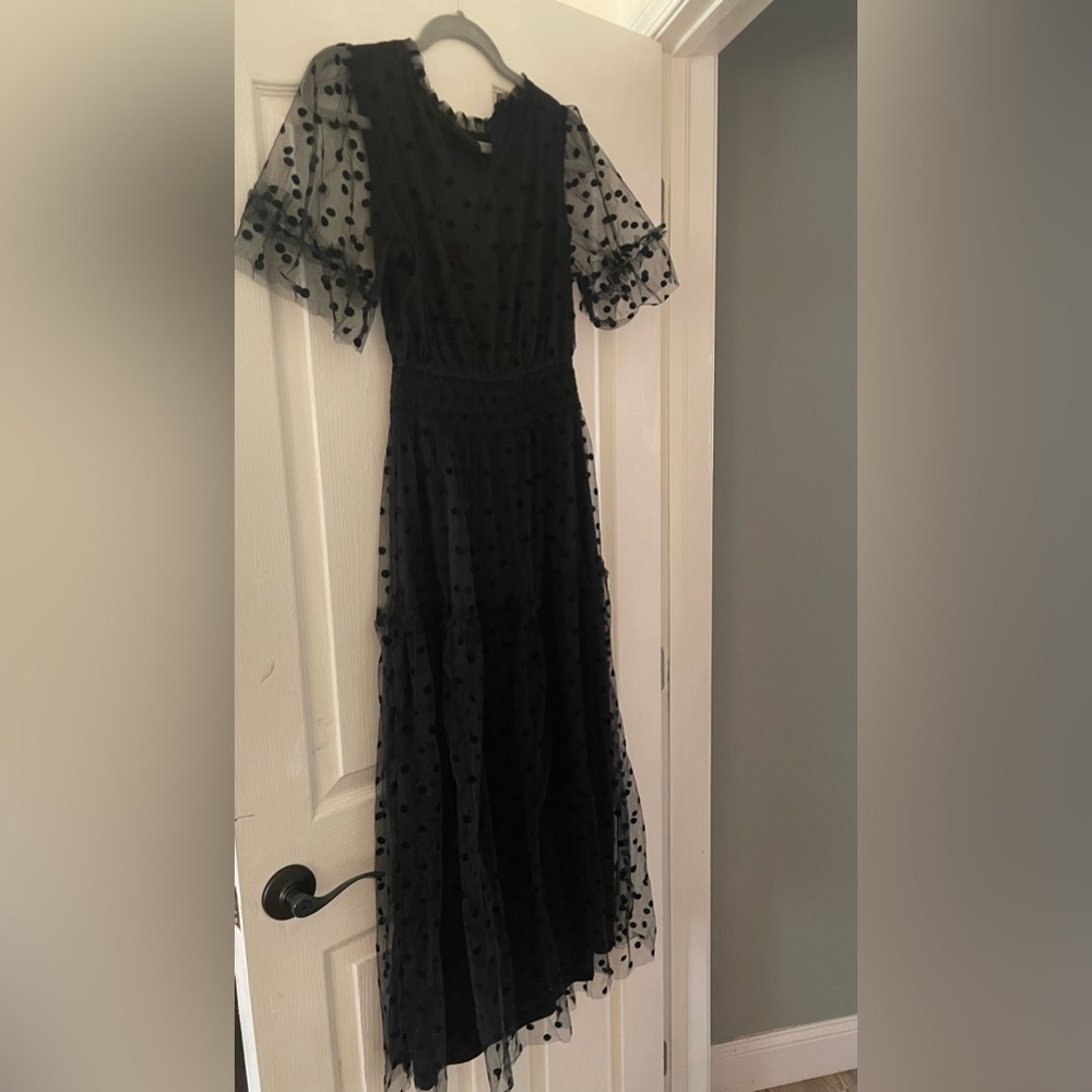 RARE!! NWT bohme dress, sz small, black dot overlay…cute & vintage inspired
